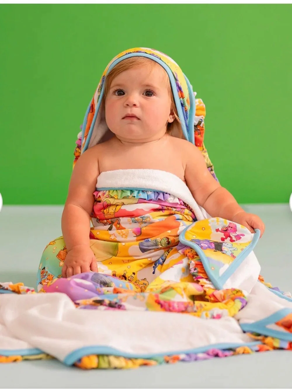 Posh Peanut Multicolor Hooded Baby Towel  Sesame Street Elmo and more 40” x 40”